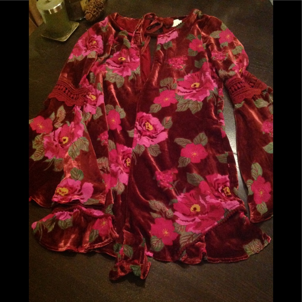 NEW RARE! RahiCali boho velvet wine floral romper